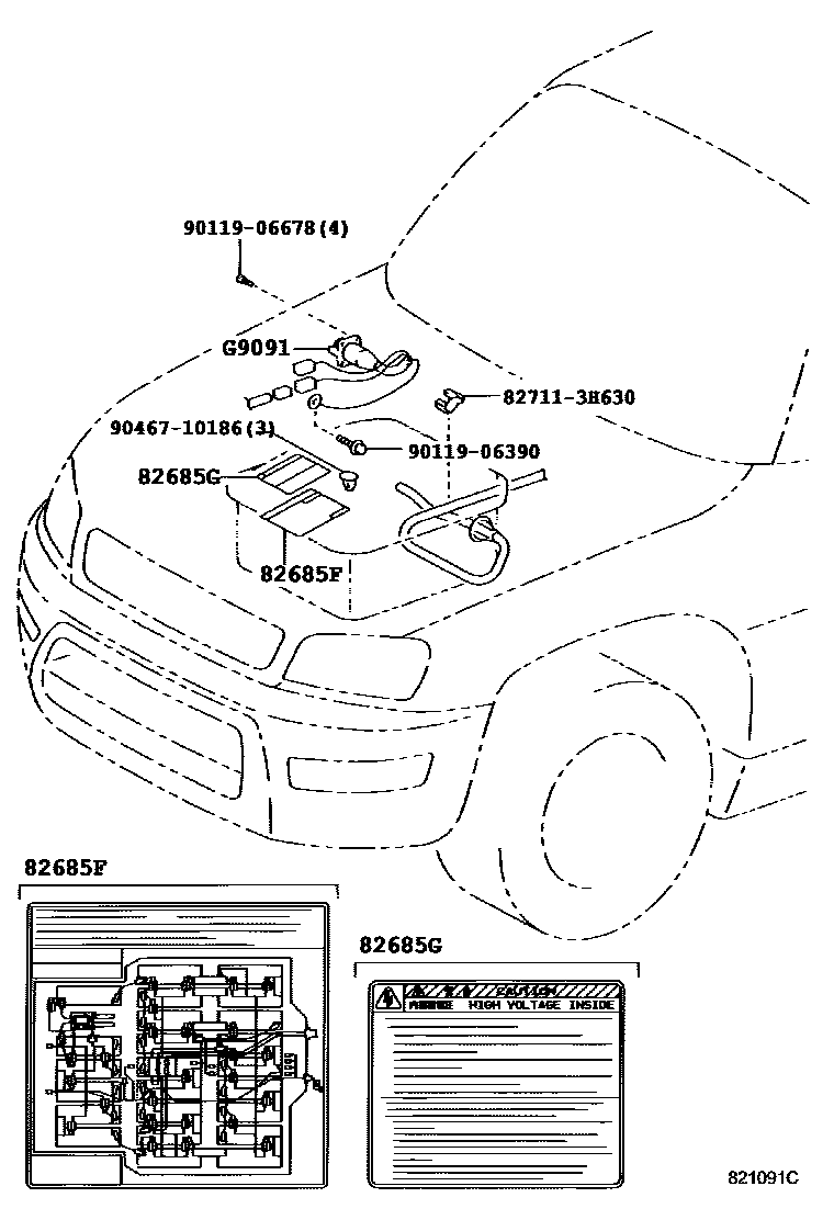 Toyota RAV4 蓄电池和蓄电池电缆 EPC diagram — 821091C