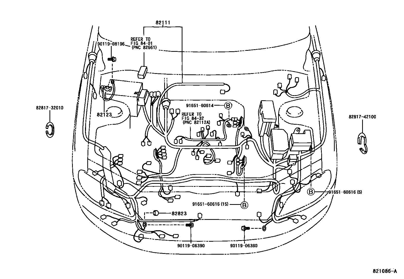 Toyota RAV4 线束和卡夹 EPC diagram — 821086A