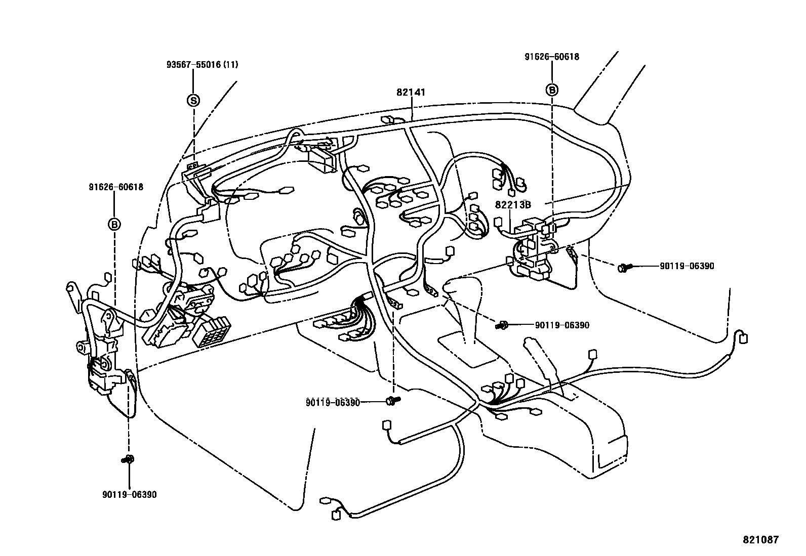 Toyota RAV4 线束和卡夹 EPC diagram — 821087