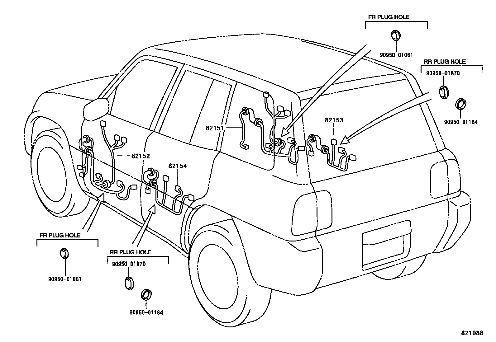 Toyota RAV4 线束和卡夹 EPC diagram — 821088