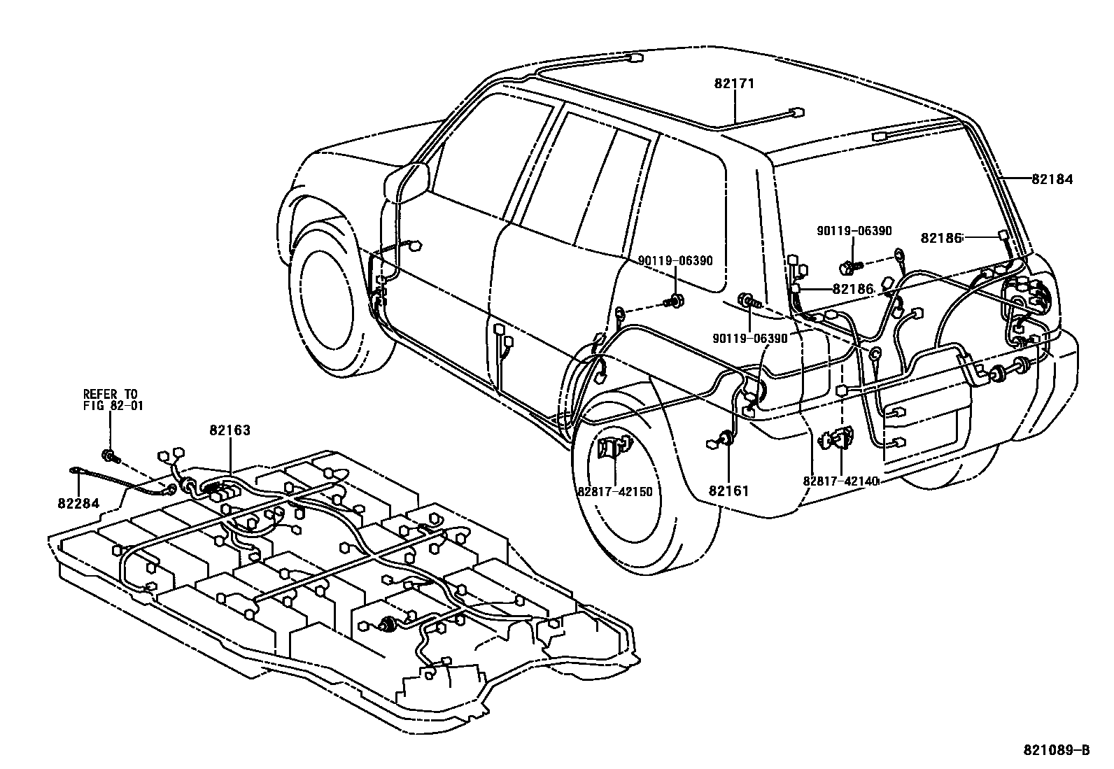 Toyota RAV4 线束和卡夹 EPC diagram — 821089B