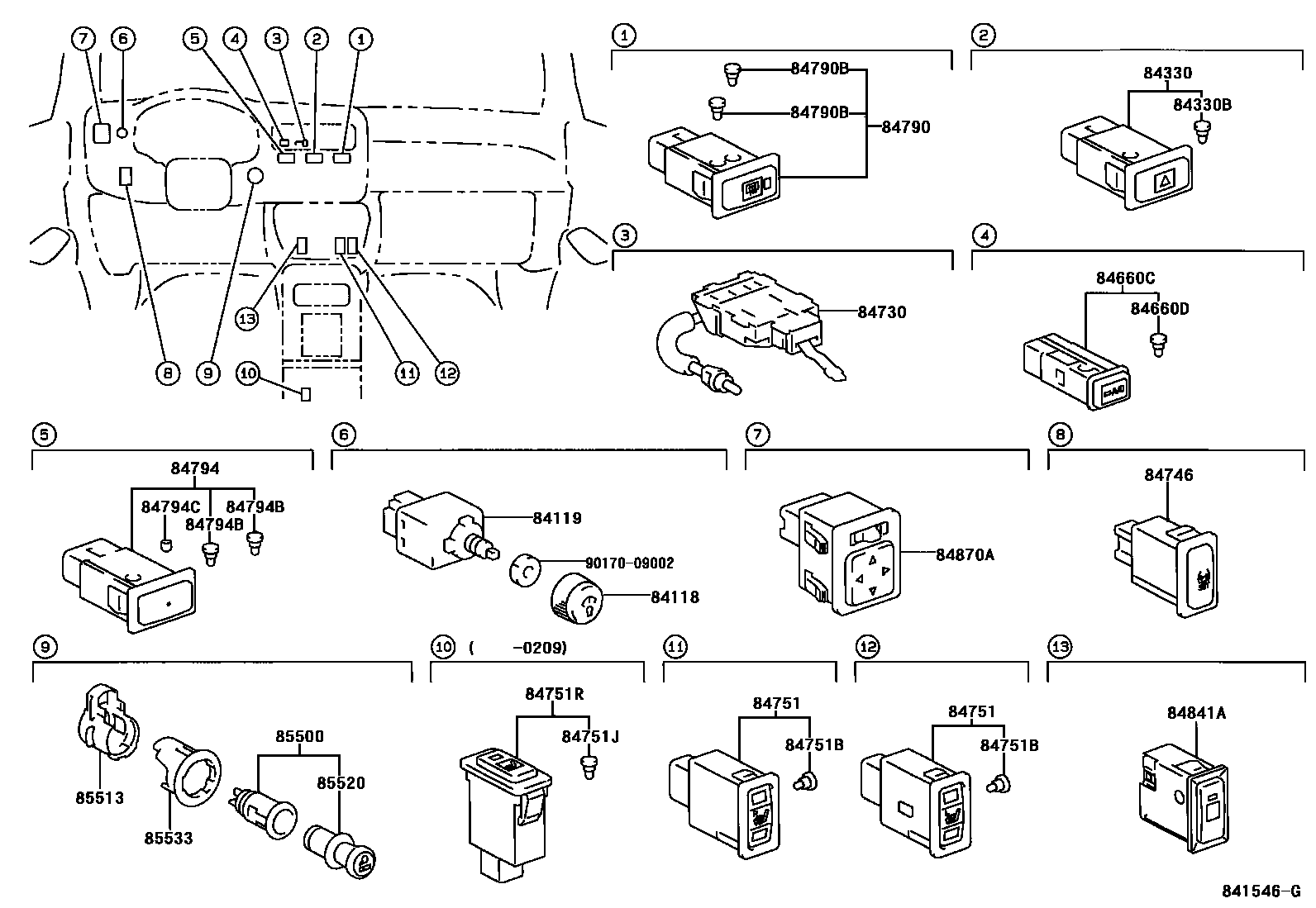Toyota RAV4 开关和继电器和ECU EPC diagram — 841546G