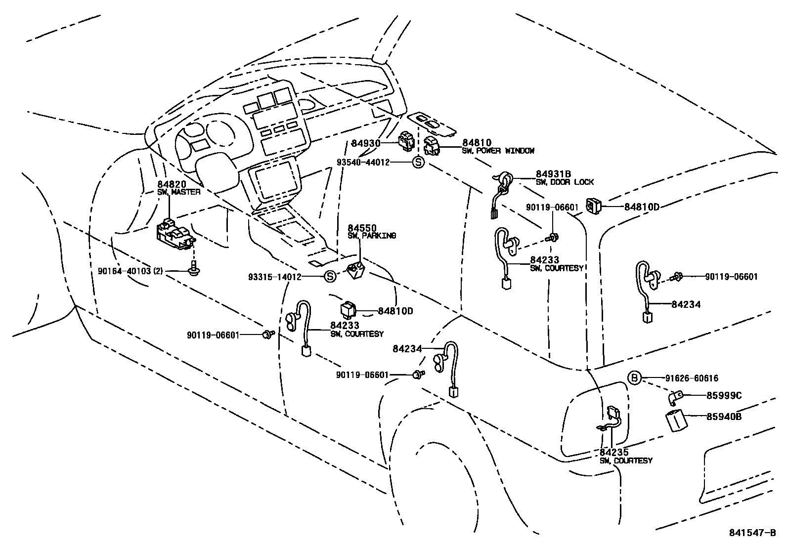 Toyota RAV4 开关和继电器和ECU EPC diagram — 841547B