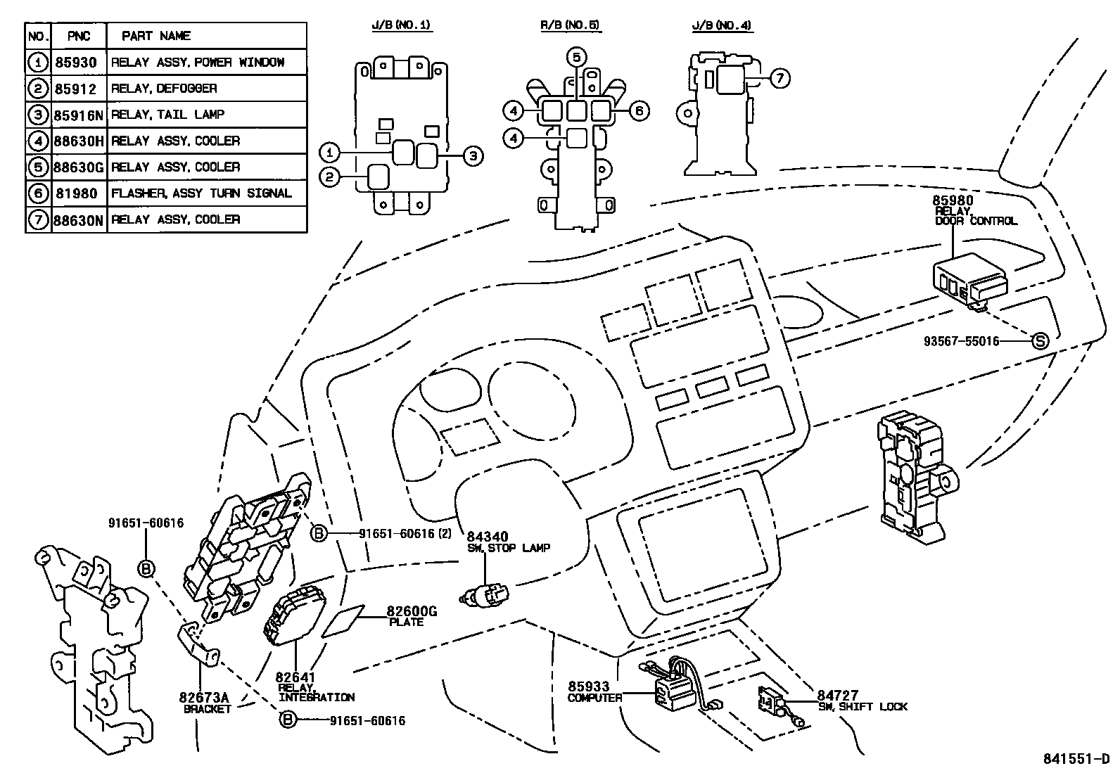 Toyota RAV4 开关和继电器和ECU EPC diagram — 841551D