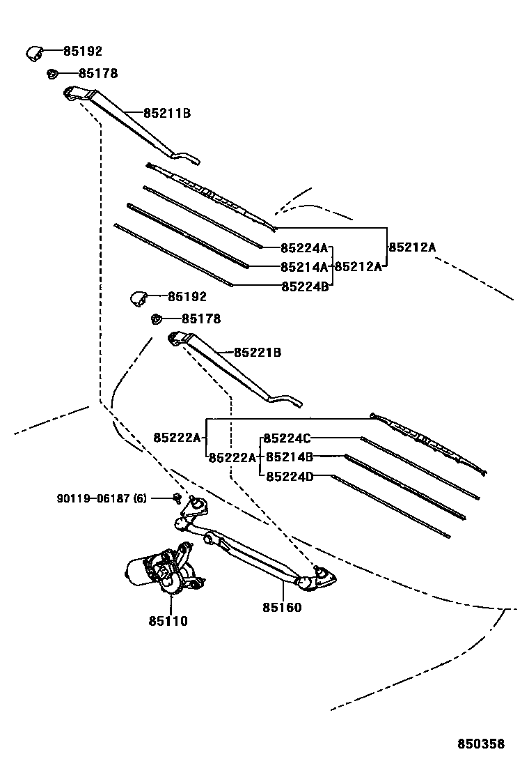 Toyota RAV4 挡风玻璃刮水器 EPC diagram — 850358