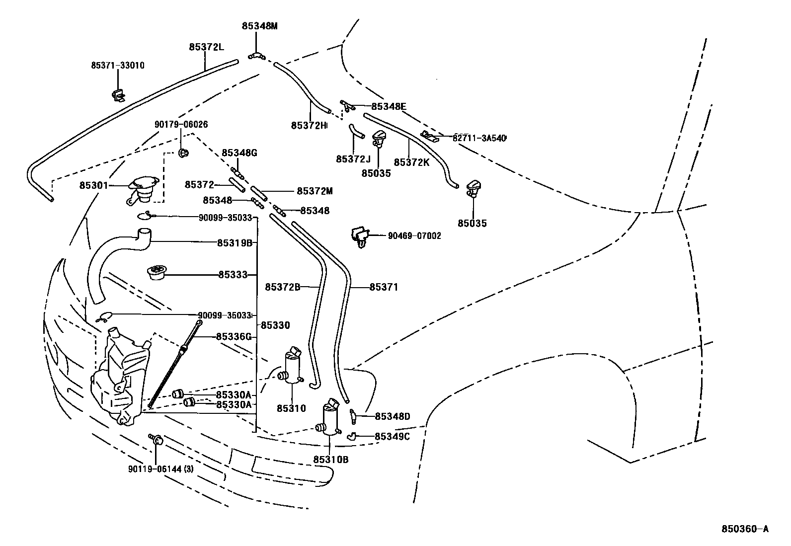 Toyota RAV4 挡风玻璃清洗器 EPC diagram — 850360A