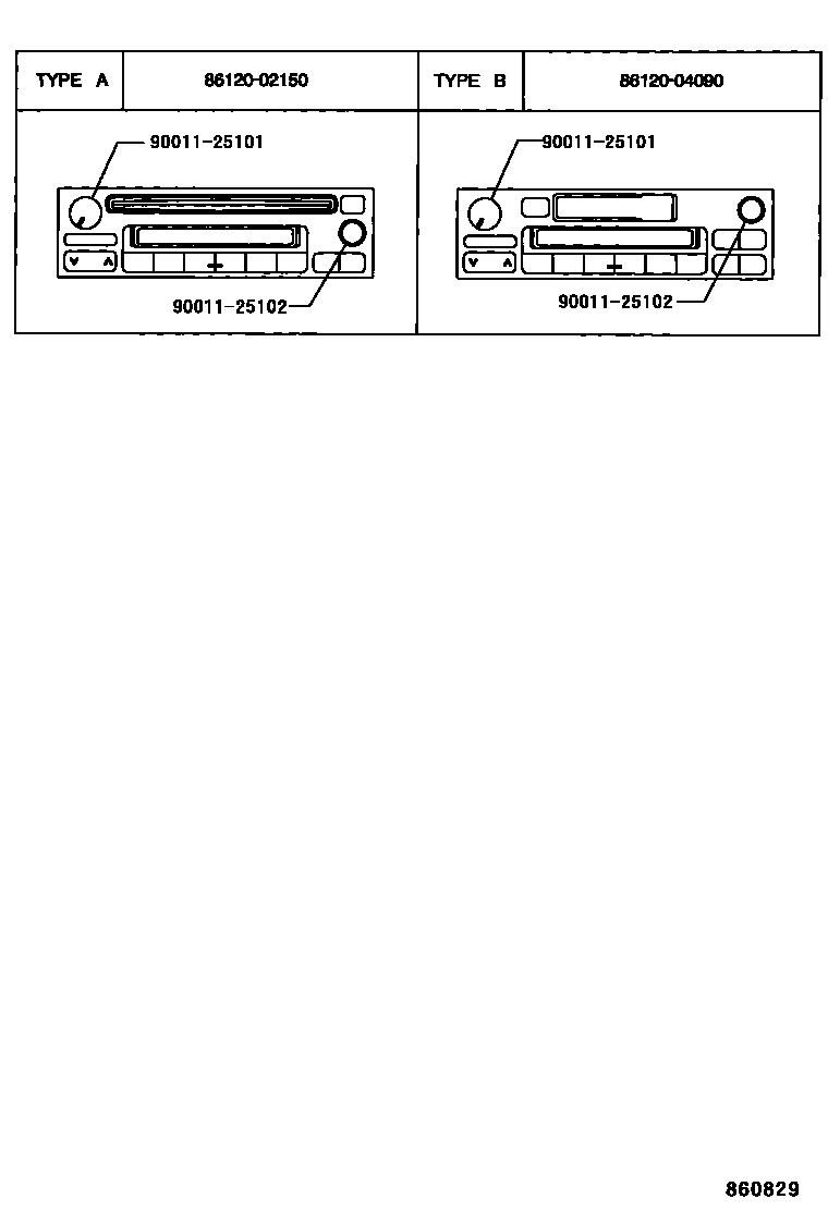 Toyota RAV4 收音机、放大器和冷凝器 EPC diagram — 860829