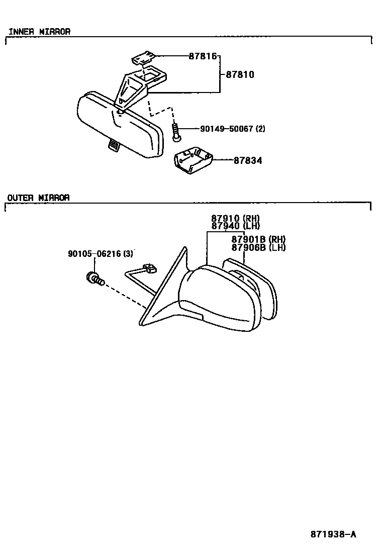 Toyota RAV4 后视镜 EPC diagram — 871938A