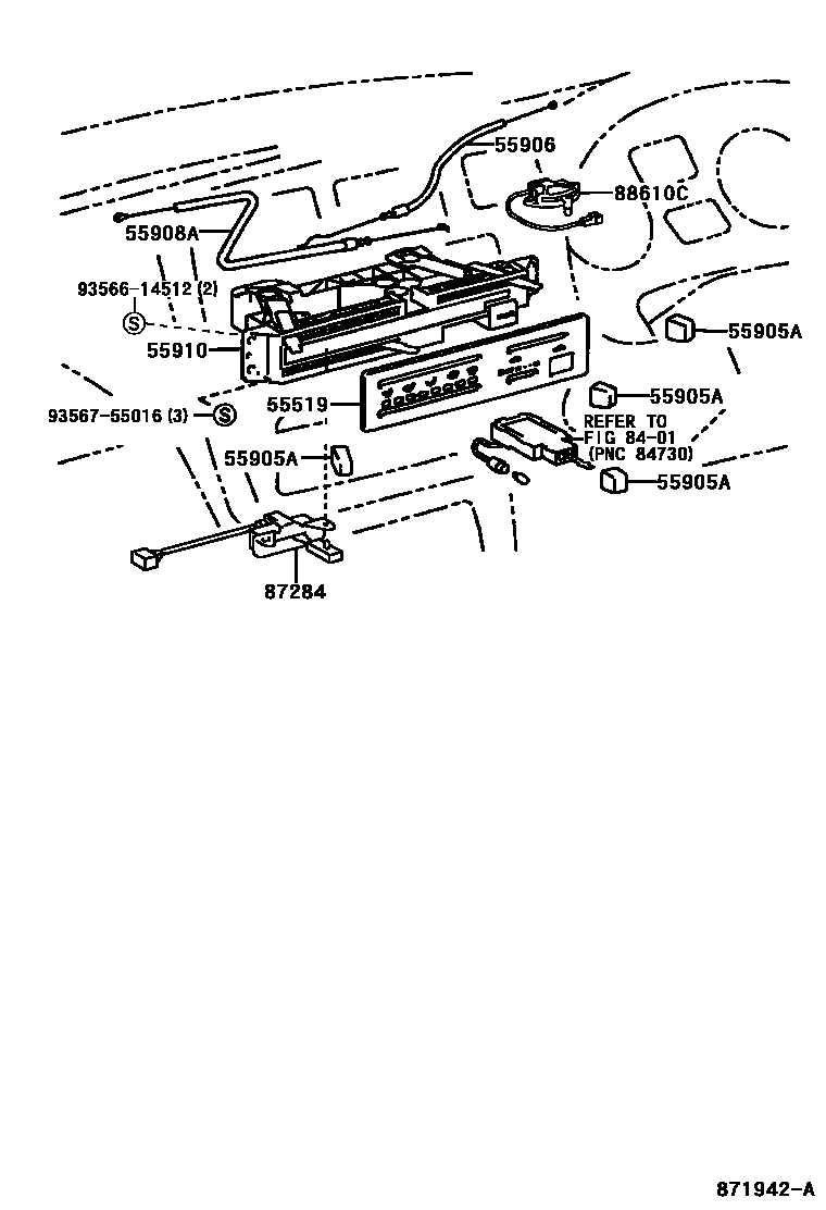 Toyota RAV4 暖风和空调系统 - 控制器和风管 EPC diagram — 871942A