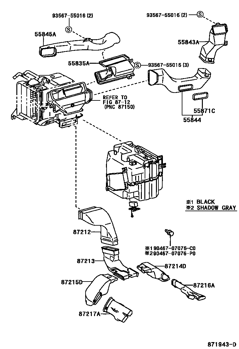 Toyota RAV4 暖风和空调系统 - 控制器和风管 EPC diagram — 871943D