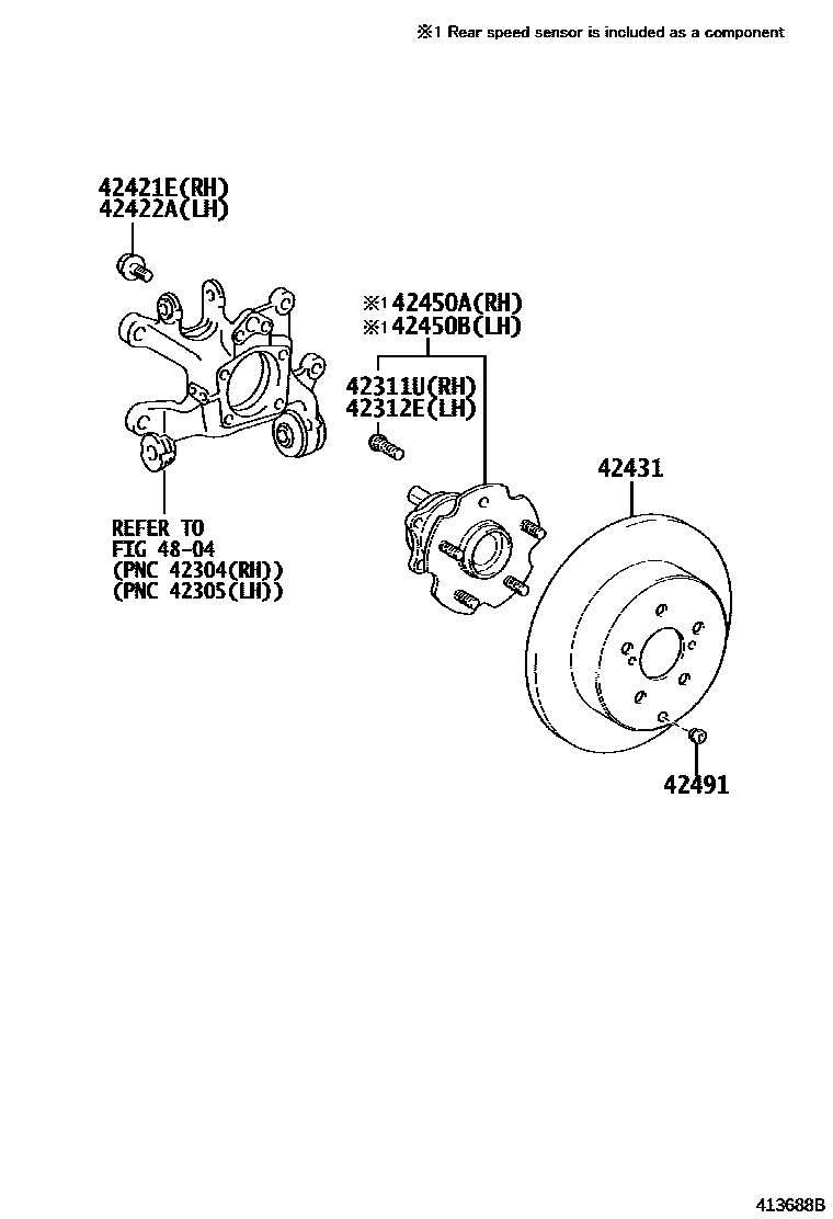 Toyota RAV4 后桥半轴和后桥轮毂 EPC diagram — 413688B