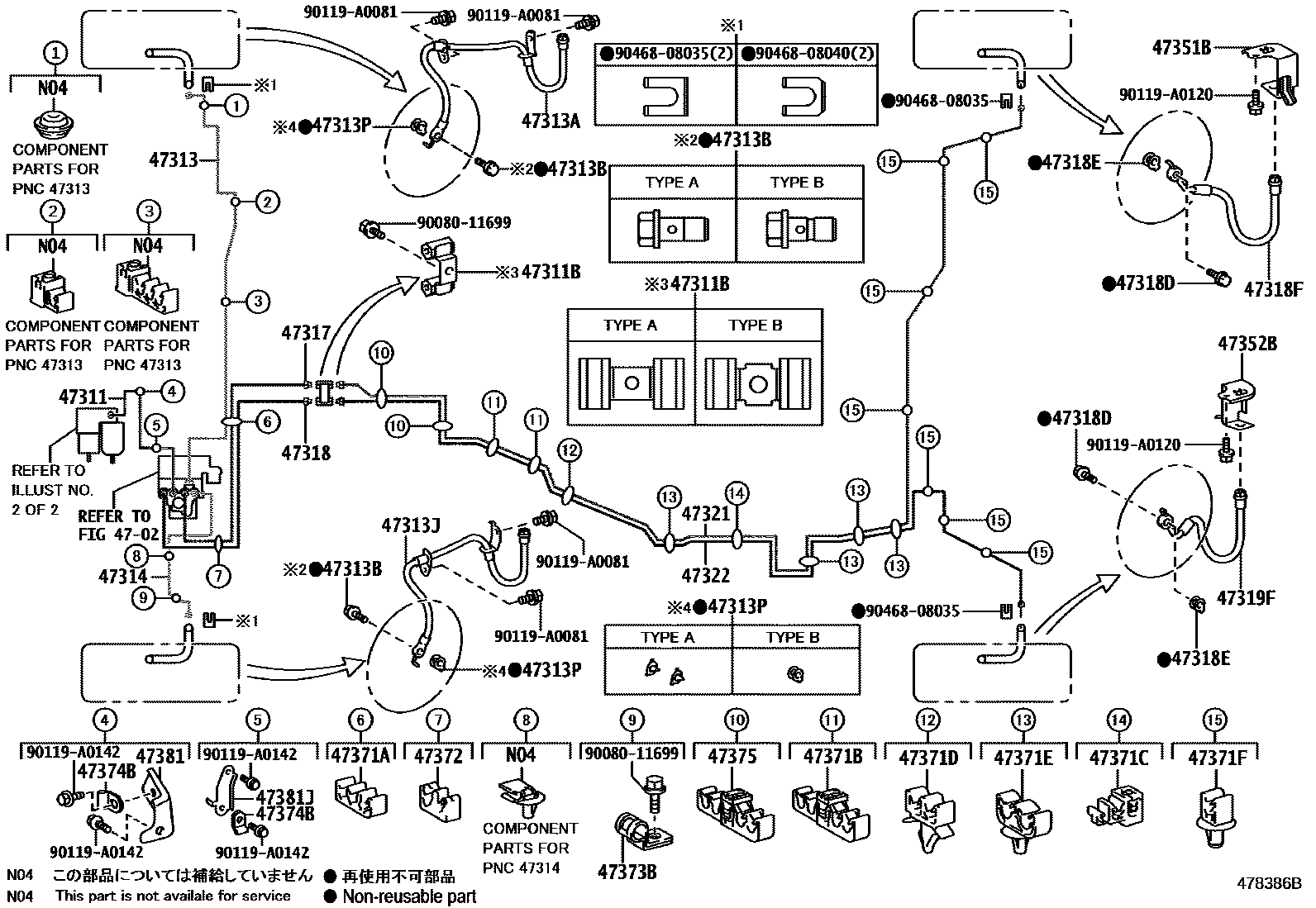Toyota RAV4 制动配管和卡箍 EPC diagram — 478386B
