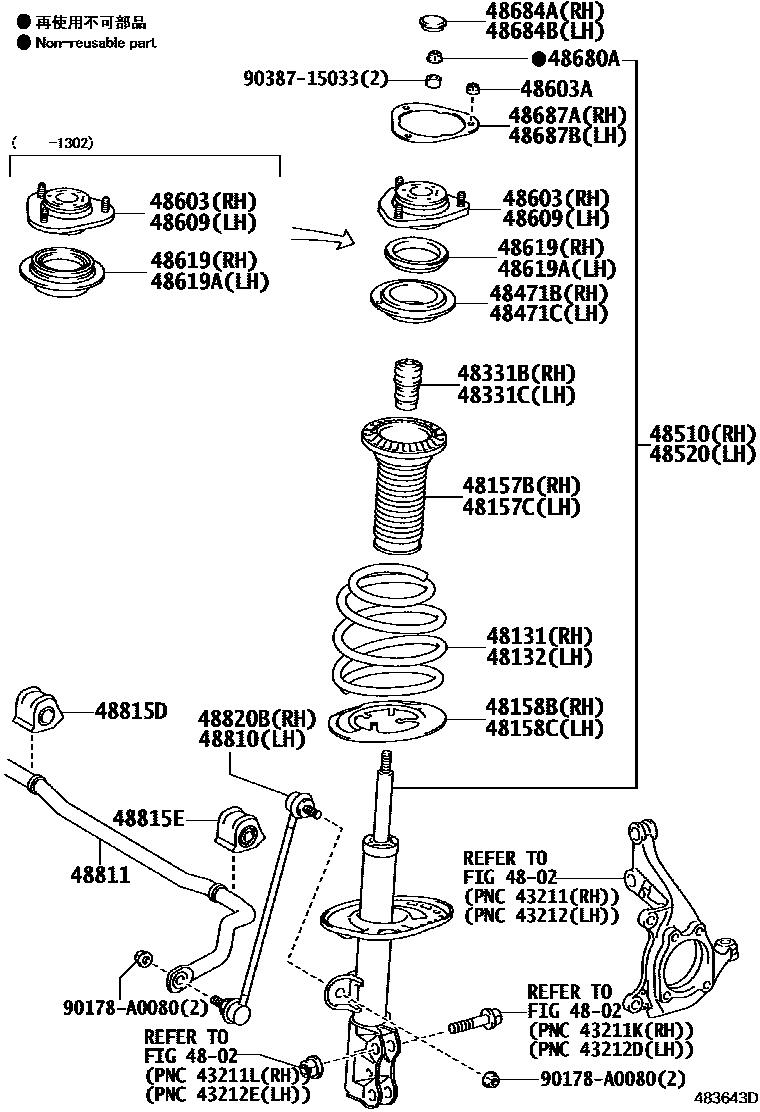 Toyota RAV4 Front Spring & Shock Absorber EPC diagram — 483643D