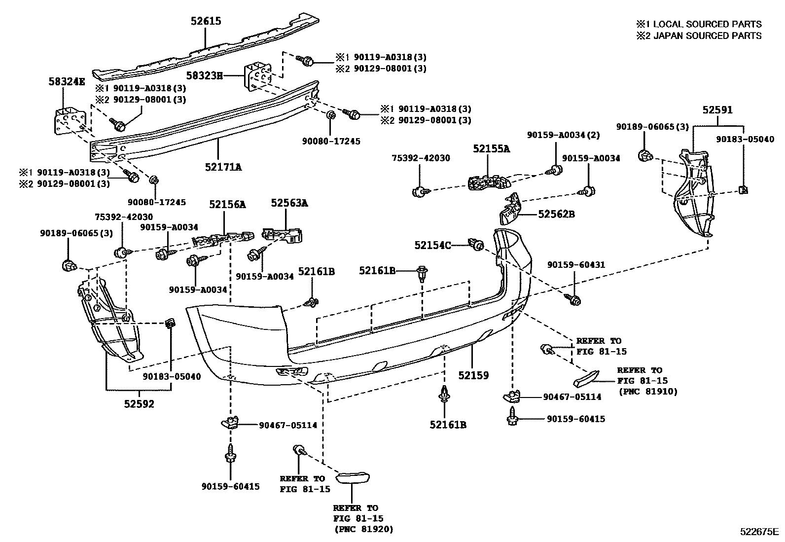 Toyota RAV4 后保险杠及附件 EPC diagram — 522675E