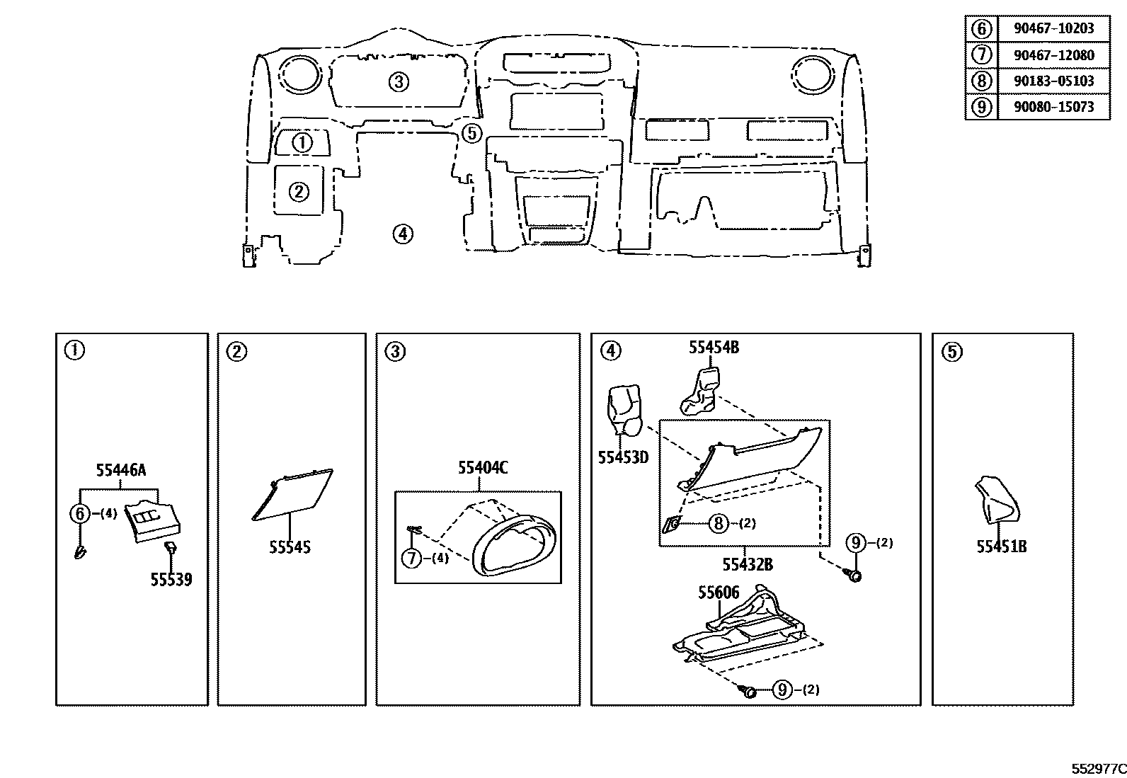 Toyota RAV4 仪表板和手套箱 EPC diagram — 552977C