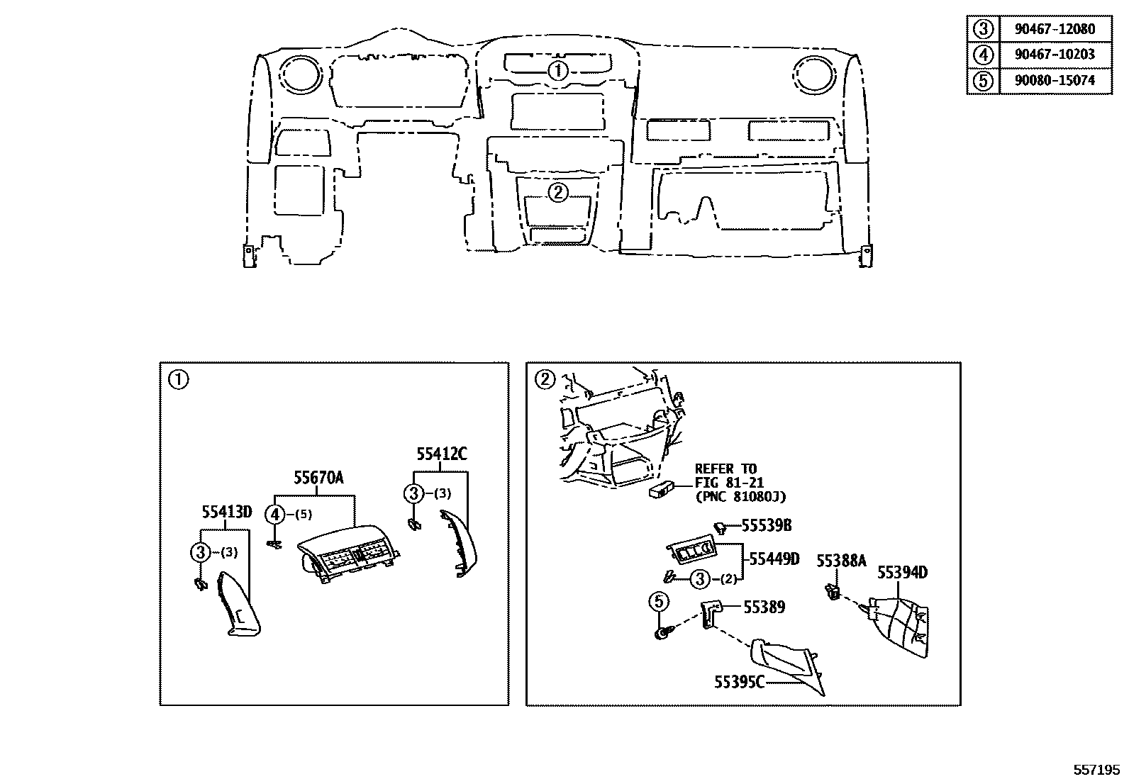 Toyota RAV4 仪表板和手套箱 EPC diagram — 557195