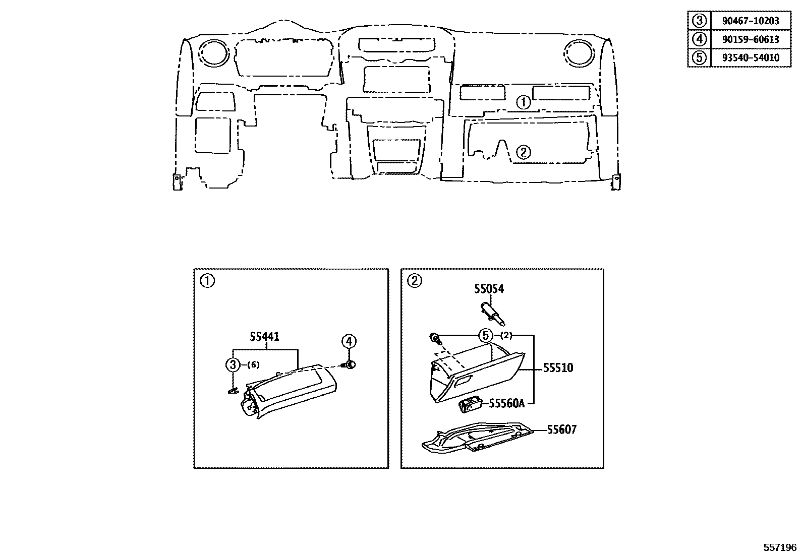 Toyota RAV4 仪表板和手套箱 EPC diagram — 557196