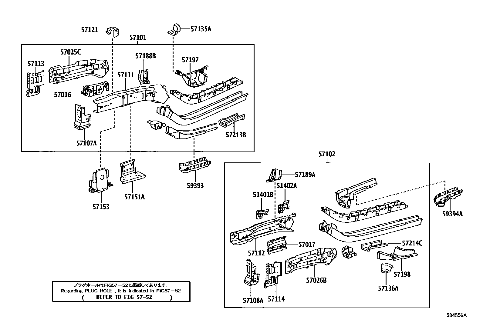 Toyota RAV4 前地板和前地板梁 EPC diagram — 584556A