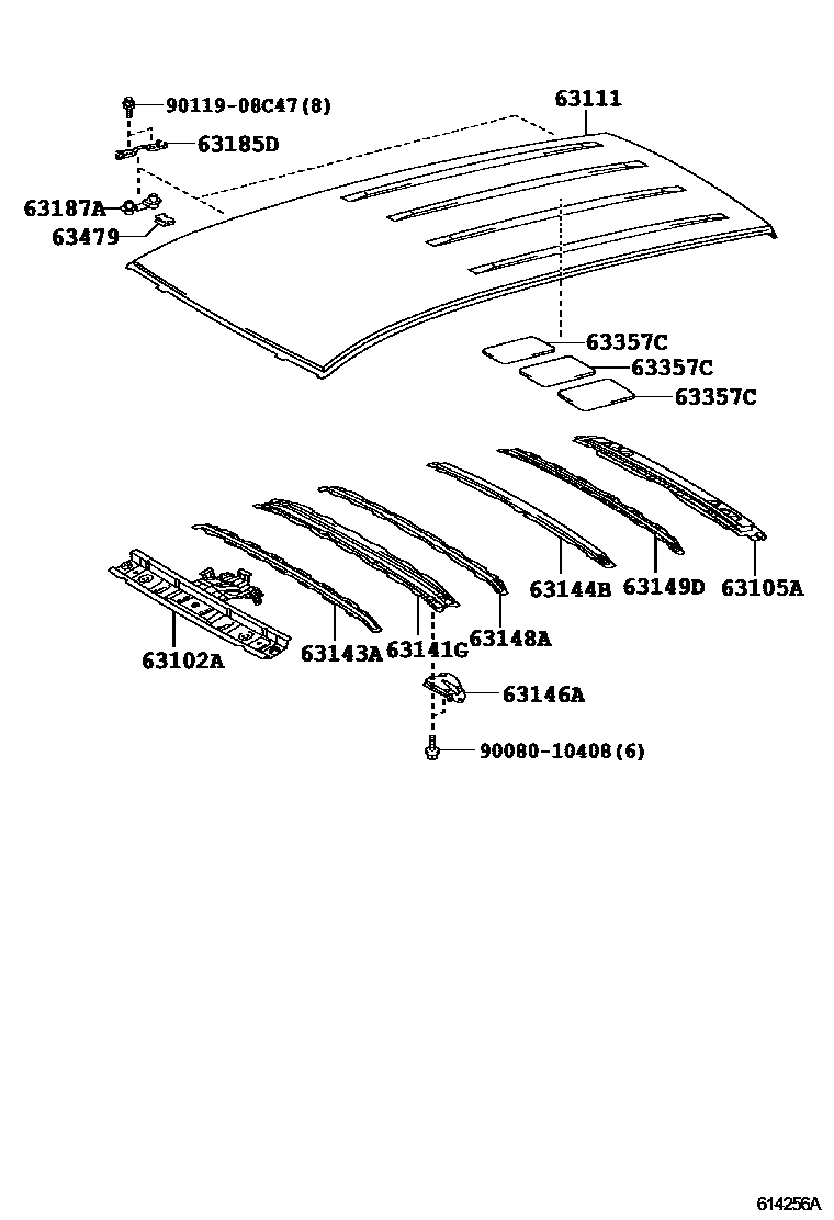Toyota RAV4 天窗板和背板 EPC diagram — 614256A