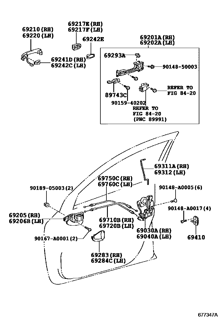Toyota RAV4 前门锁和车门把手 EPC diagram — 677347A