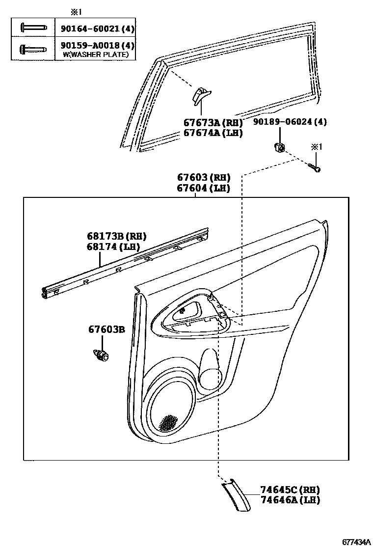 Toyota RAV4 后门板和后门玻璃 EPC diagram — 677434A