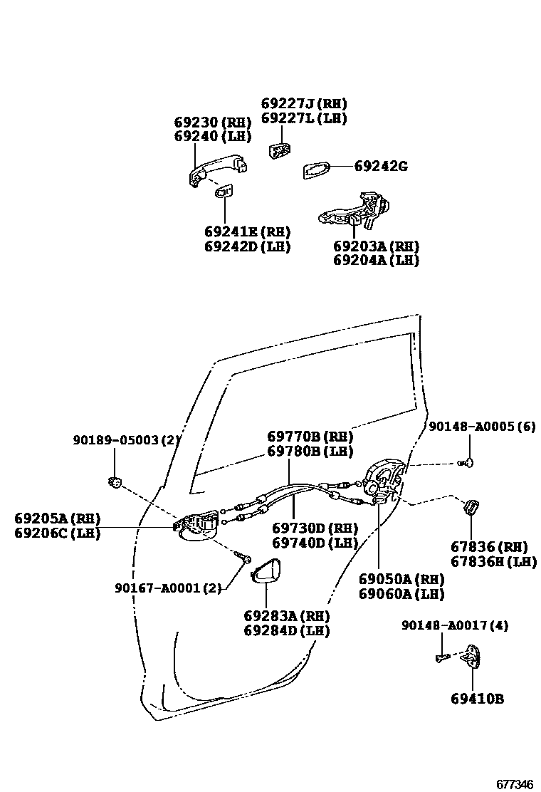 Toyota RAV4 后门锁和后门把手 EPC diagram — 677346