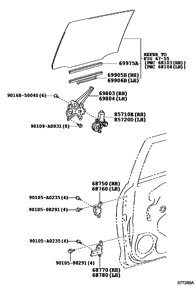 Toyota RAV4 后门车窗升降器和合页 EPC diagram — 677289A