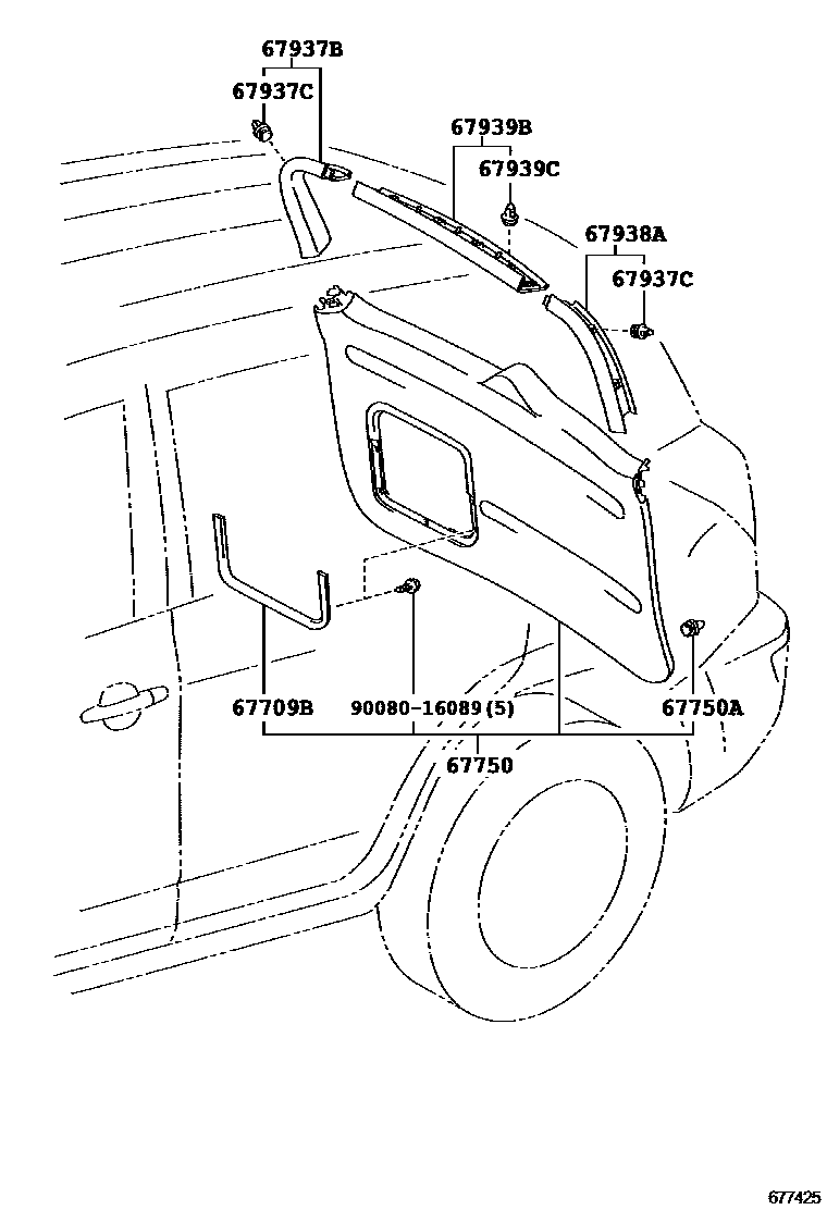 Toyota RAV4 背门板和背门玻璃 EPC diagram — 677425