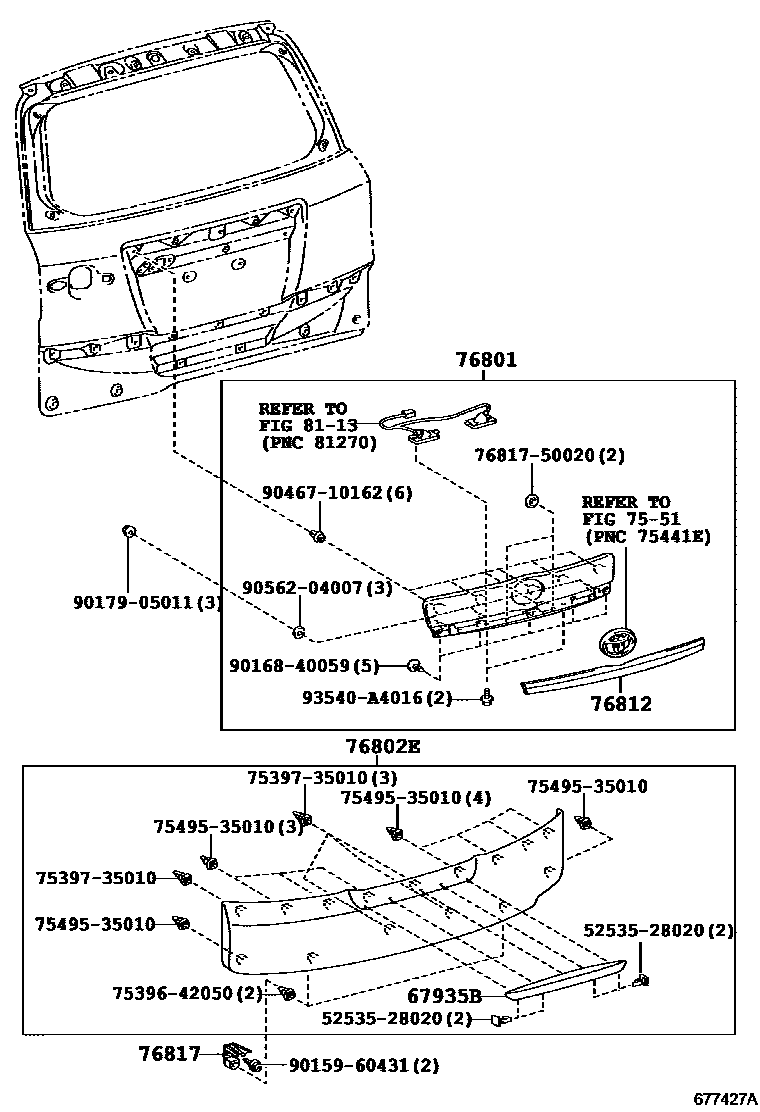 Toyota RAV4 背门板和背门玻璃 EPC diagram — 677427A