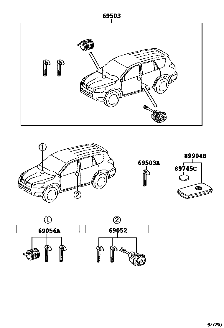 Toyota RAV4 锁芯组件 EPC diagram — 677290