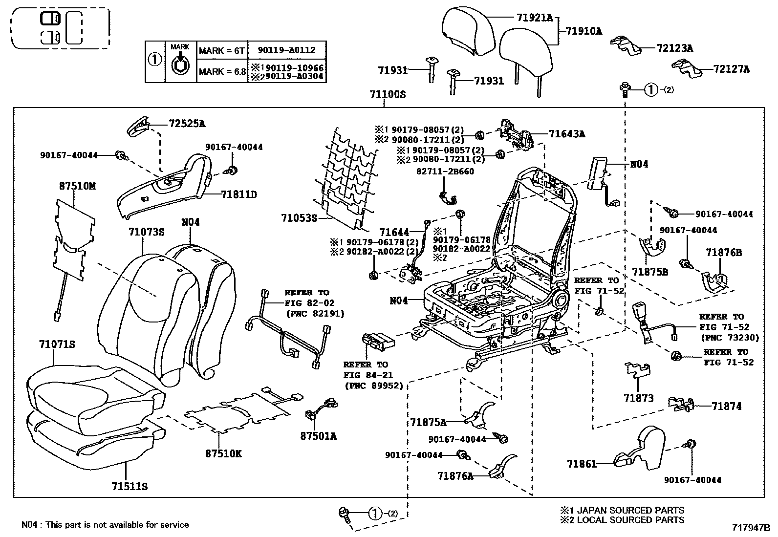 Toyota RAV4 座椅和座椅滑轨 EPC diagram — 717947B