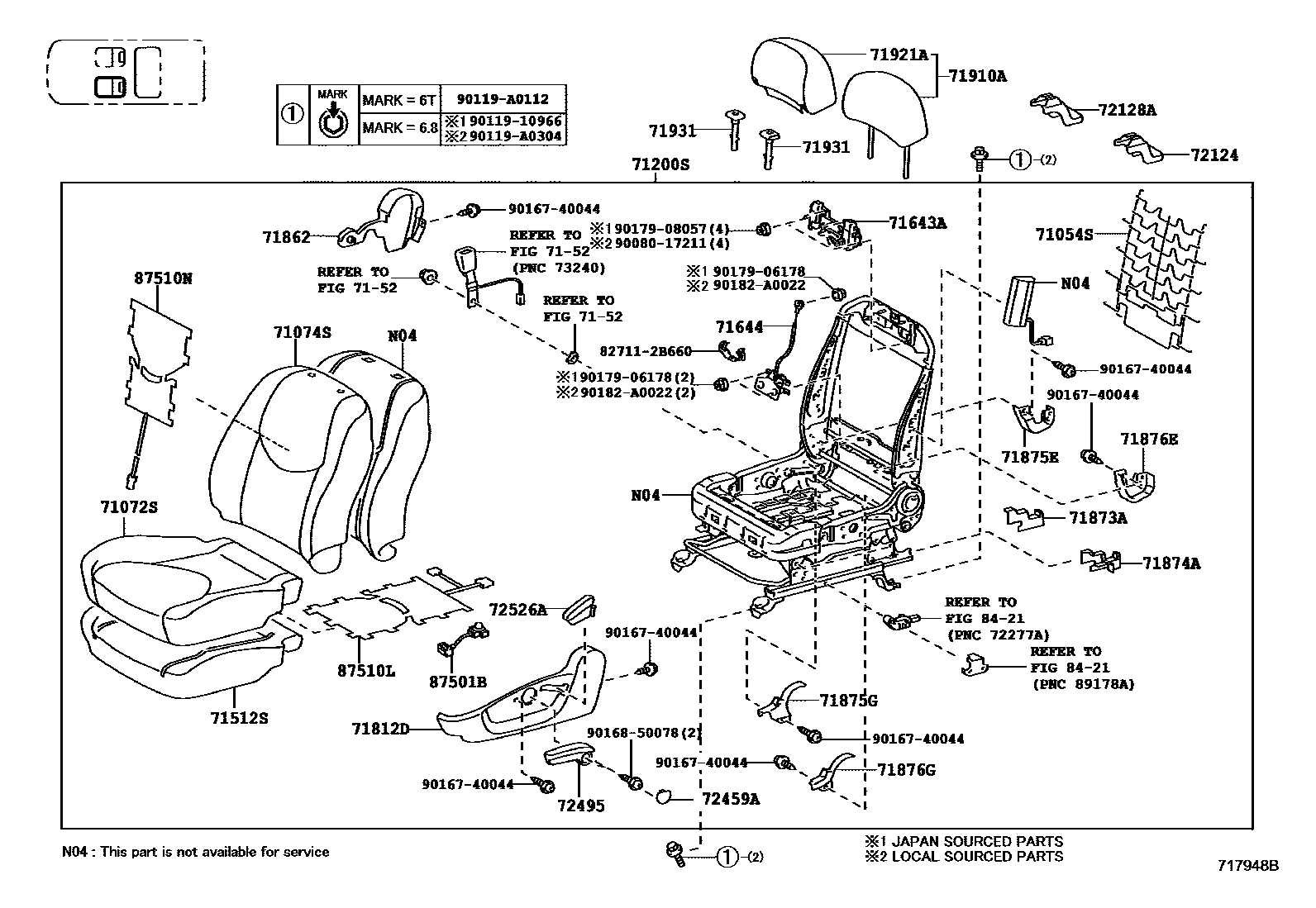 Toyota RAV4 座椅和座椅滑轨 EPC diagram — 717948B