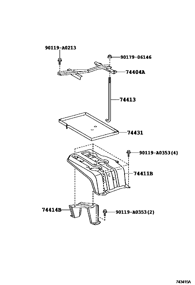 Toyota RAV4 battery holder EPC diagram — 743415A