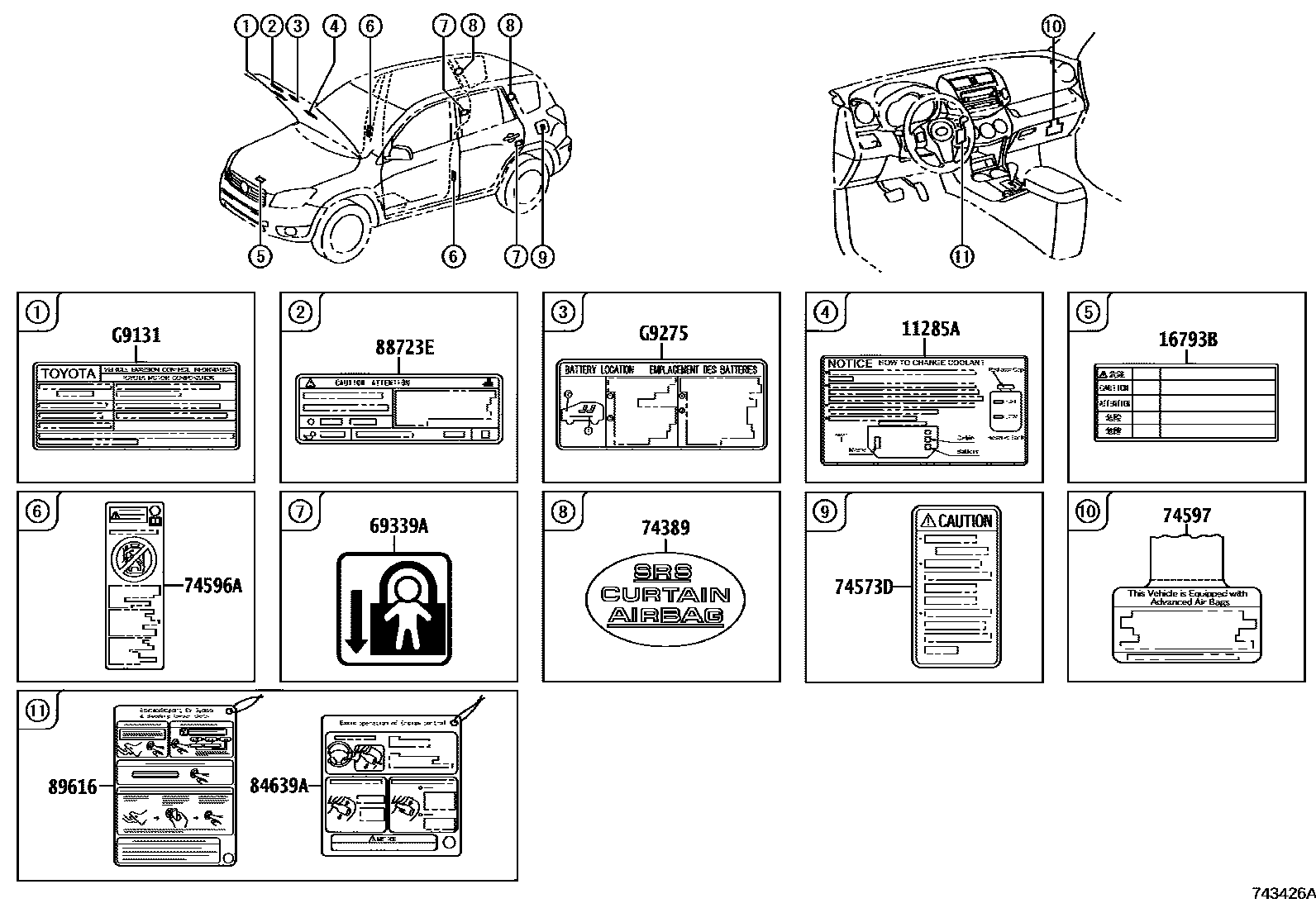 Toyota RAV4 warning nameplate EPC diagram — 743426A
