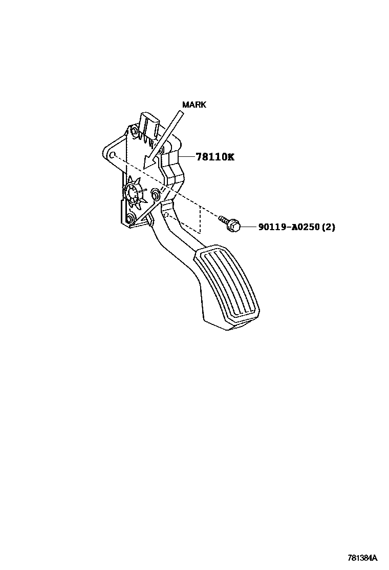 Toyota RAV4 accelerator pedal connecting rod EPC diagram — 781384A