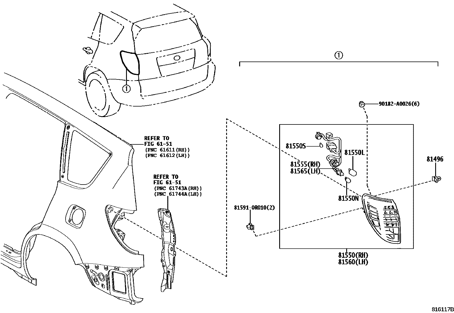 Toyota RAV4 后组合灯 EPC diagram — 816117B