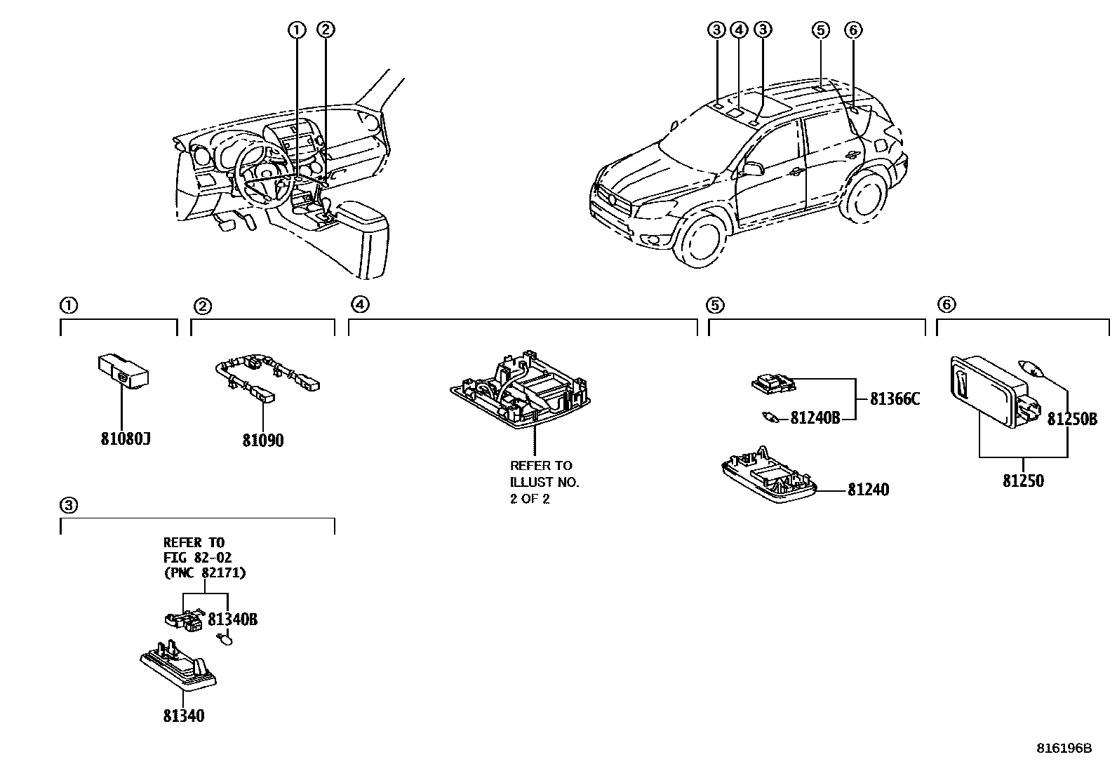 Toyota RAV4 车内灯 EPC diagram — 816196B