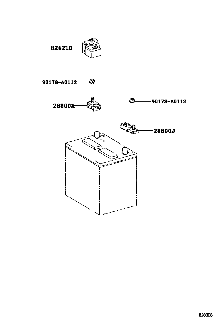Toyota RAV4 蓄电池和蓄电池电缆 EPC diagram — 828308