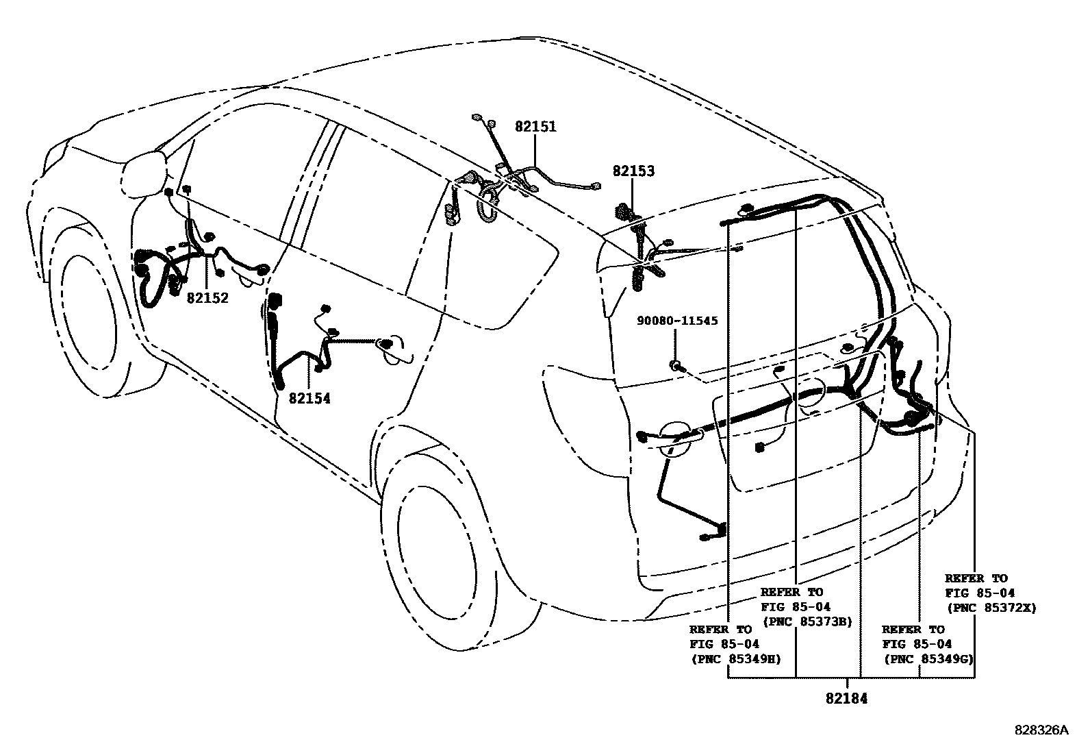 Toyota RAV4 线束和卡夹 EPC diagram — 828326A
