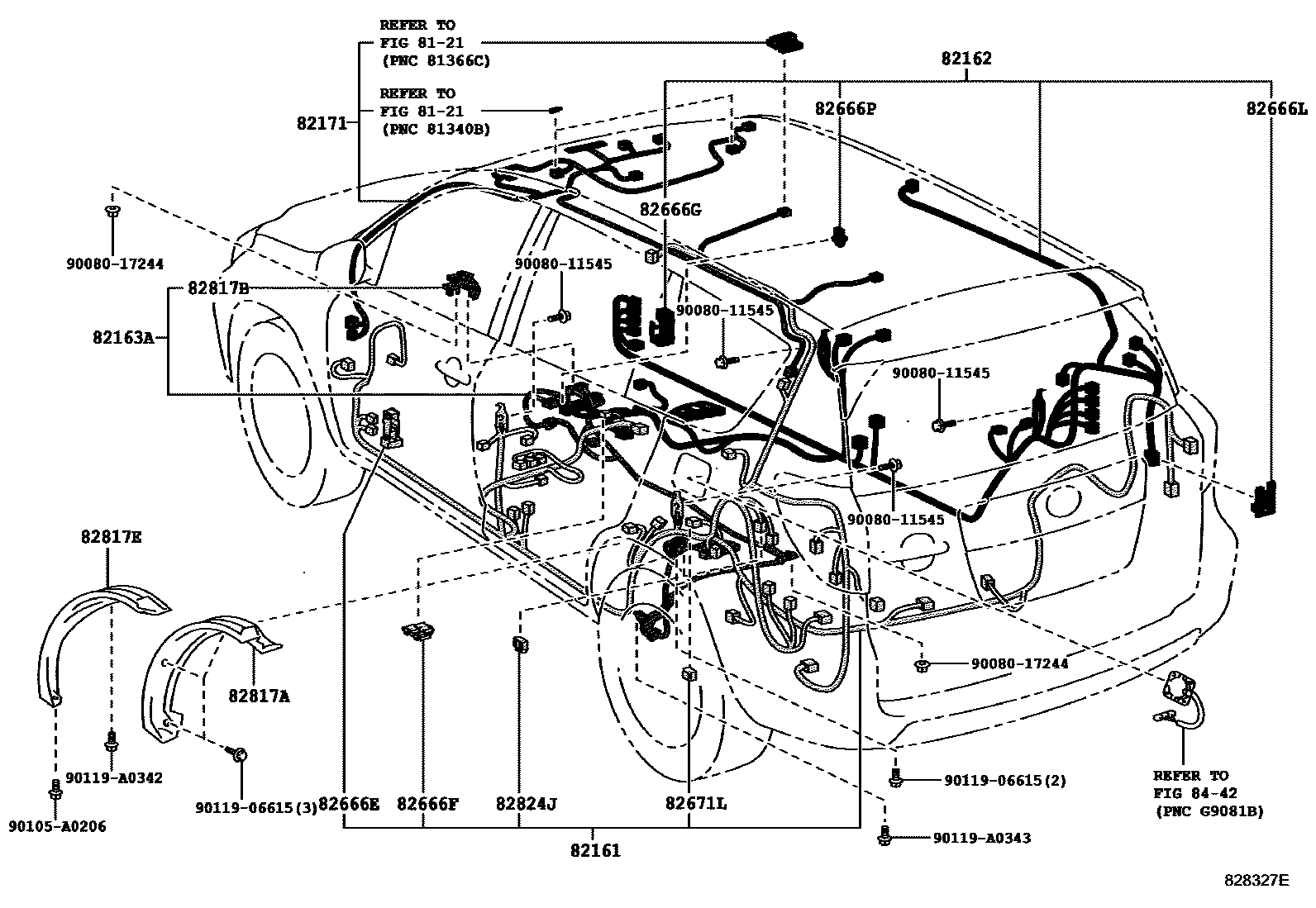 Toyota RAV4 线束和卡夹 EPC diagram — 828327E