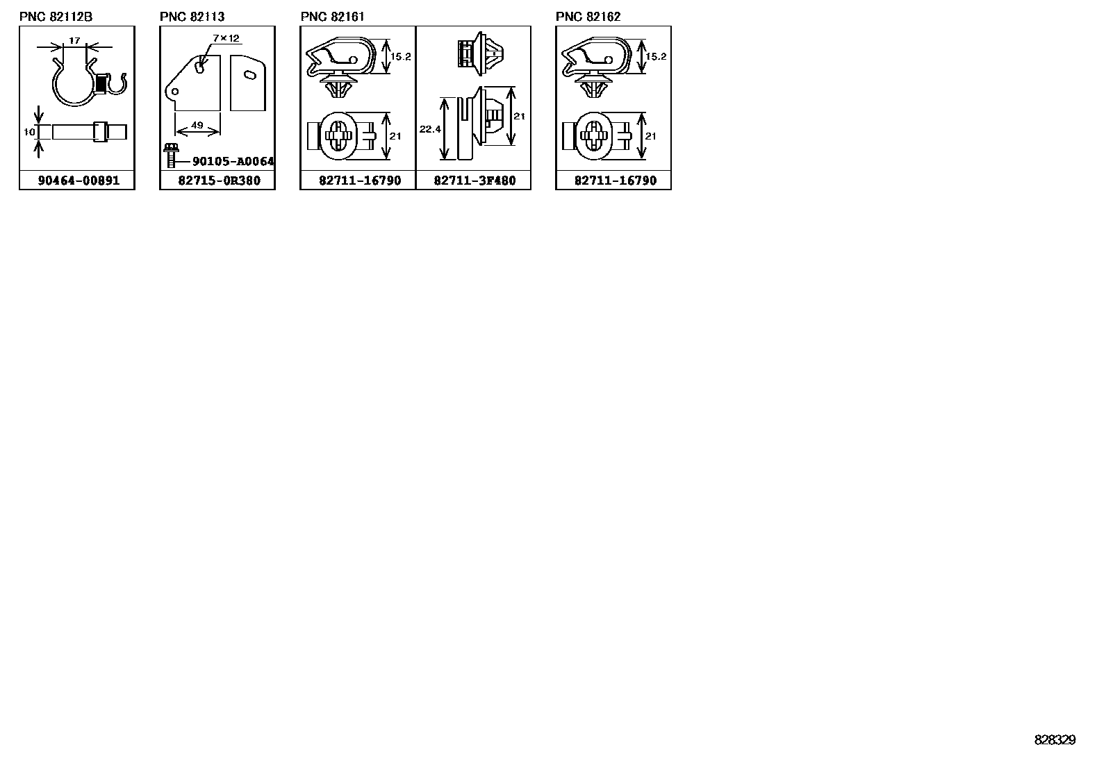 Toyota RAV4 线束和卡夹 EPC diagram — 828329