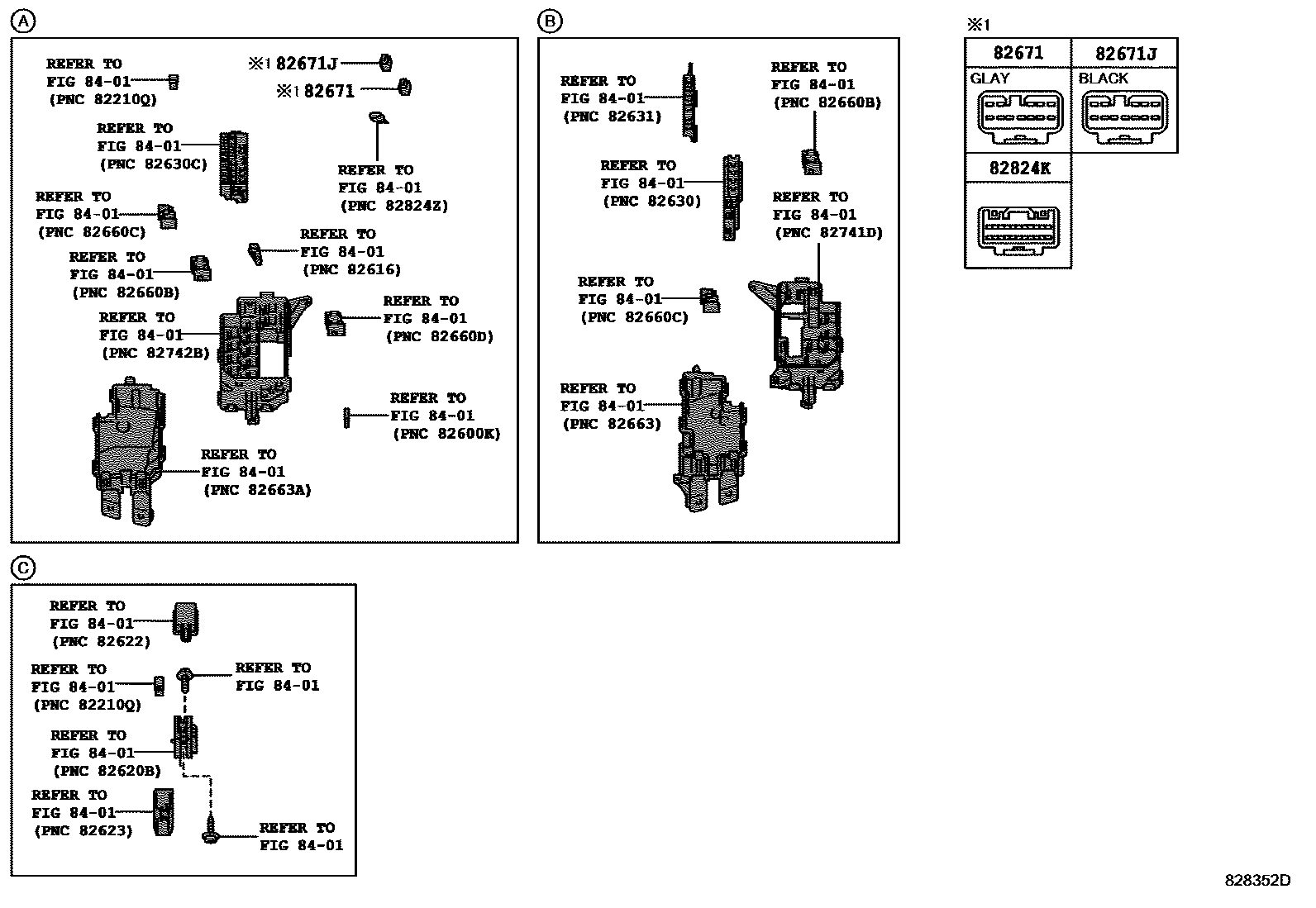 Toyota RAV4 线束和卡夹 EPC diagram — 828352D