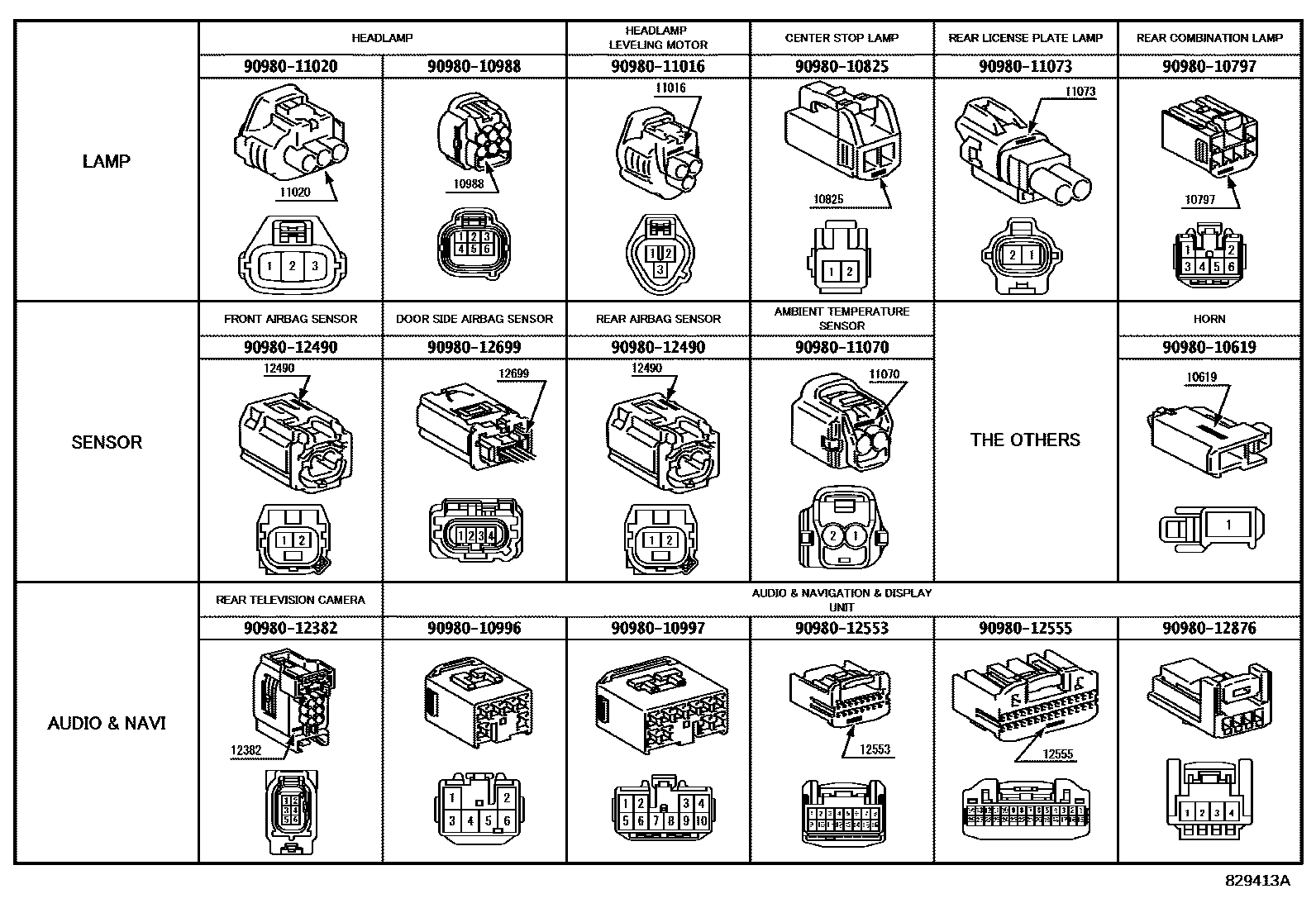 Toyota RAV4 线束和卡夹 EPC diagram — 829413A