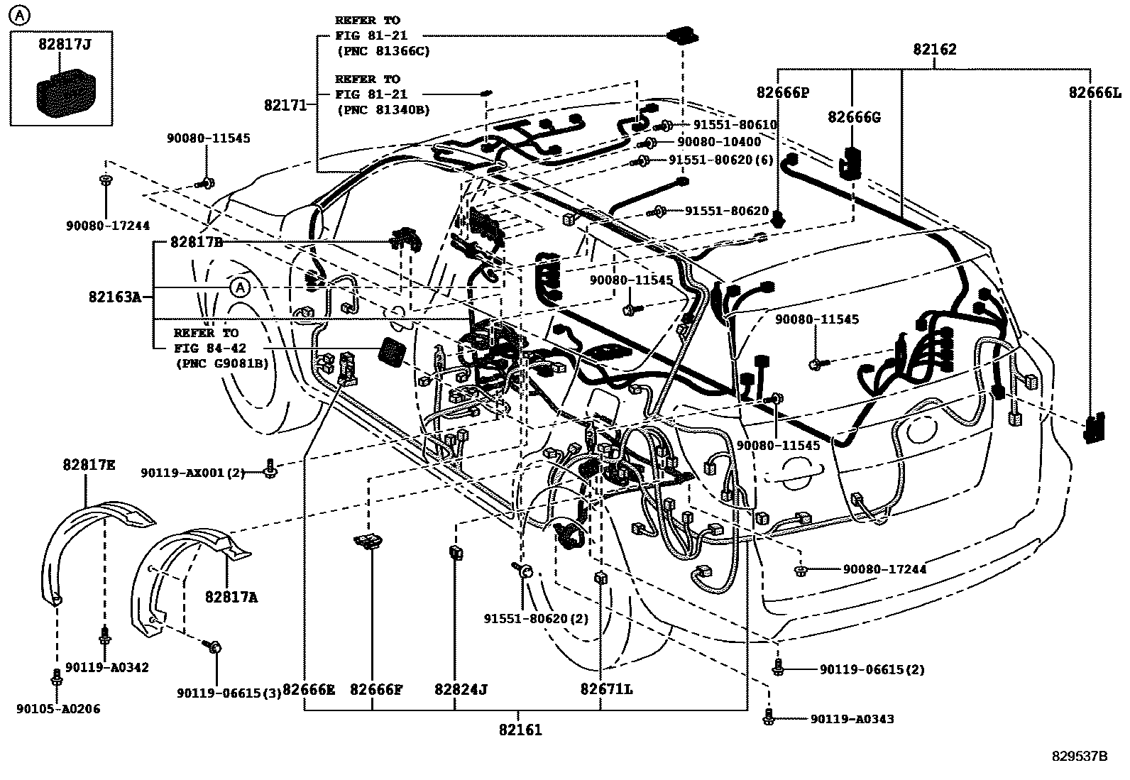 Toyota RAV4 线束和卡夹 EPC diagram — 829537B