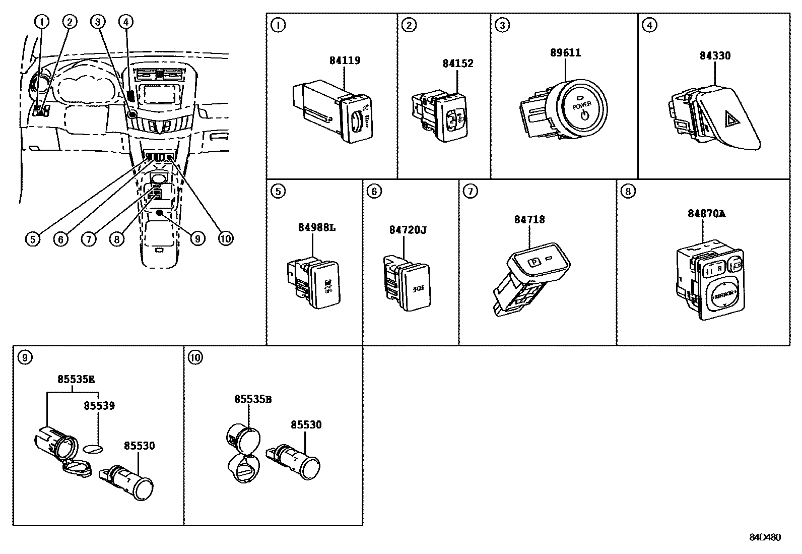 Toyota RAV4 开关和继电器和ECU EPC diagram — 84D480