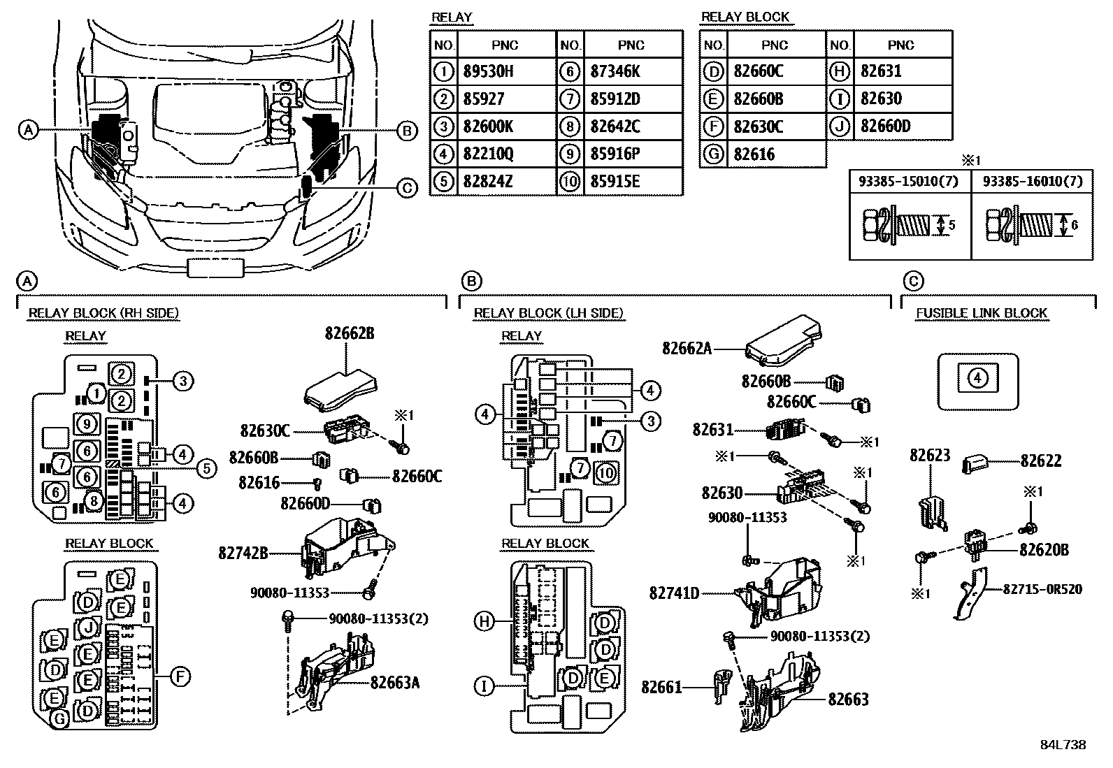Toyota RAV4 开关和继电器和ECU EPC diagram — 84L738