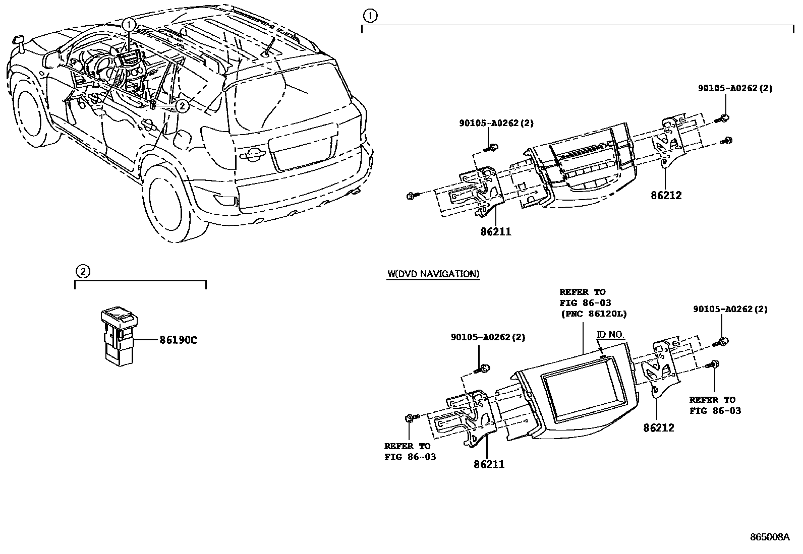 Toyota RAV4 收音机、放大器和冷凝器 EPC diagram — 865008A