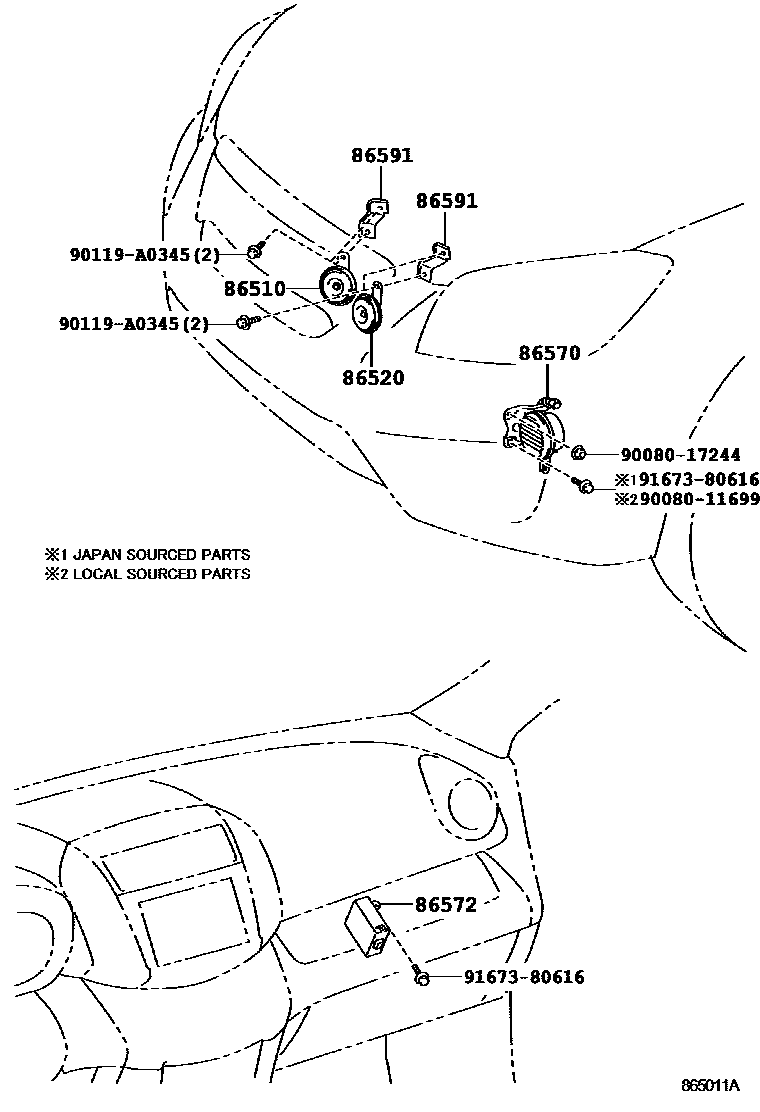 Toyota RAV4 喇叭 EPC diagram — 865011A