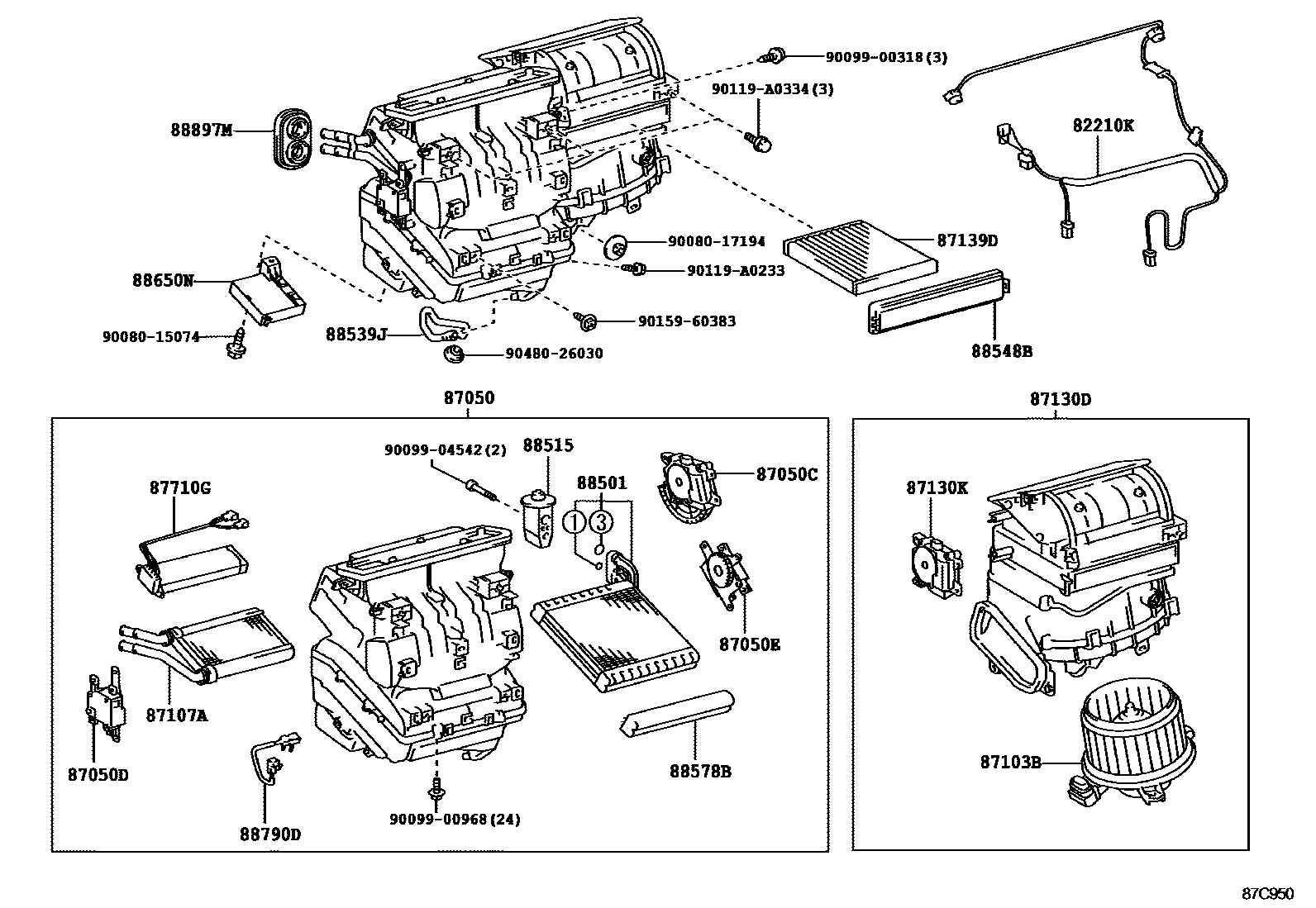 Toyota RAV4 暖风和空调系统 - 冷却器组件 EPC diagram — 87C950