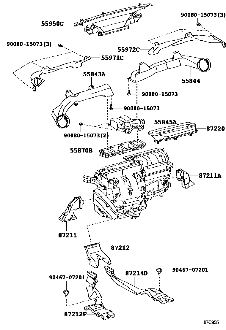 Toyota RAV4 暖风和空调系统 - 控制器和风管 EPC diagram — 87C955